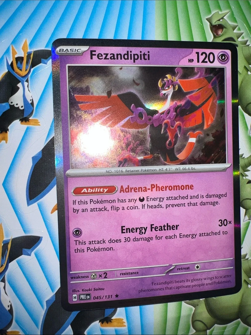 Pokemon Fezandipiti Holofoil Card - Pink and Purple